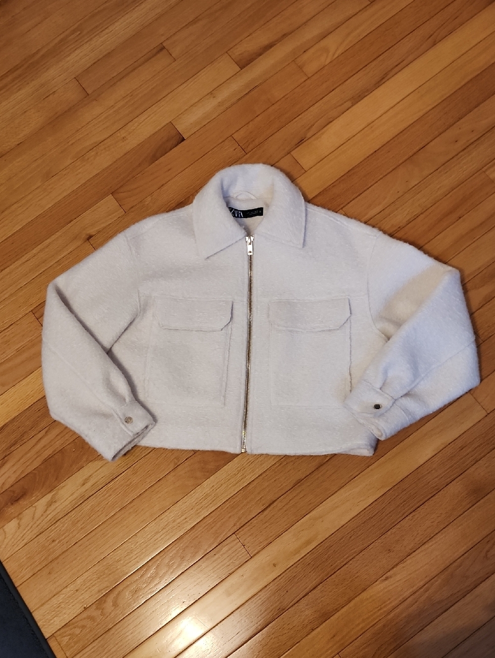 Zara Cream Fuzzy Zip-Up Jacket